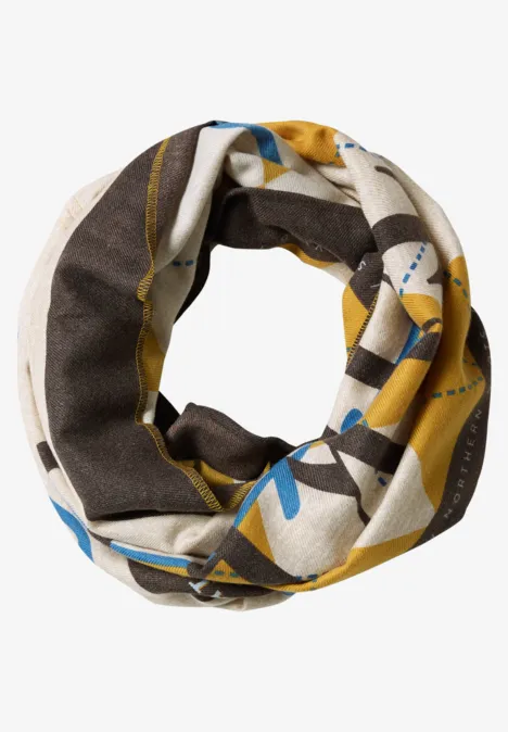 Loop-Schal mit Wording und Argyle-Muster Coffee beige melange