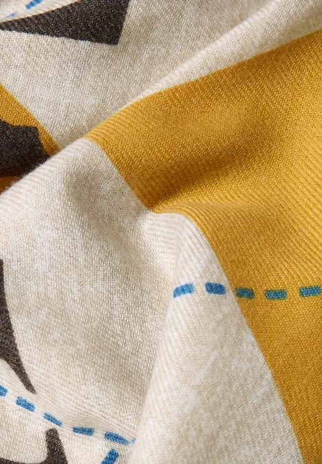 Loop-Schal mit Wording und Argyle-Muster Coffee beige melange