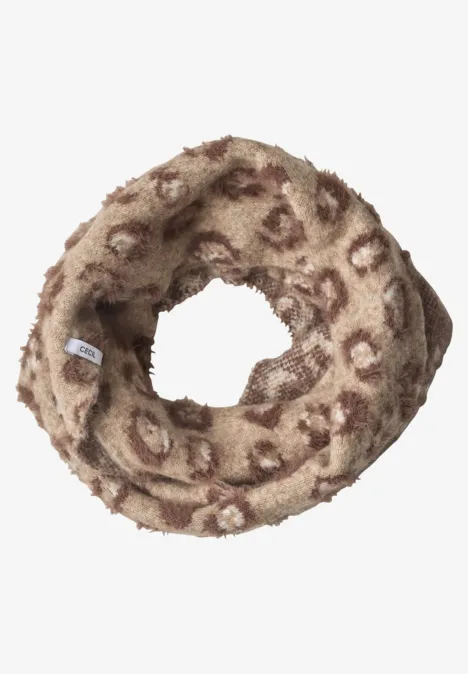 Federgarn Loop-Schal mit Leo-Muster creamy mocha melange