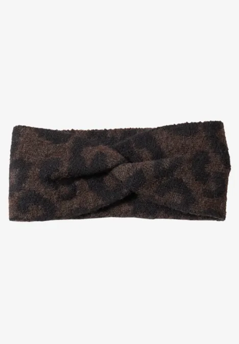 Hoofdband met knoopdetail en luipaardprint truffle brown
