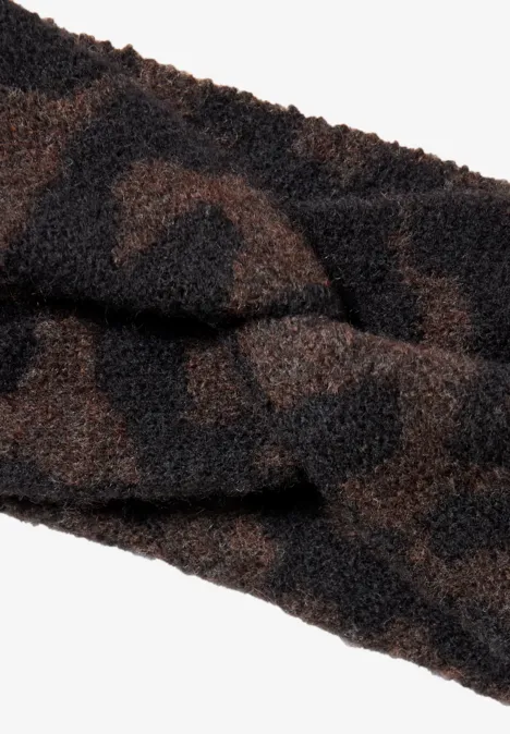 Hoofdband met knoopdetail en luipaardprint truffle brown
