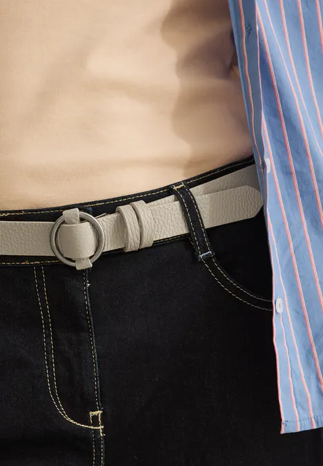 Gürtel mit runder Schnalle Pearl Beige Leather