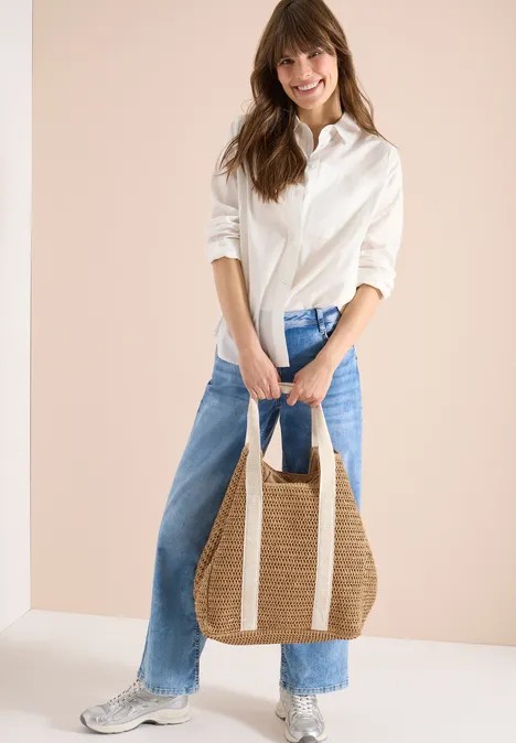 Tas met gehaakte look dark crispy camel