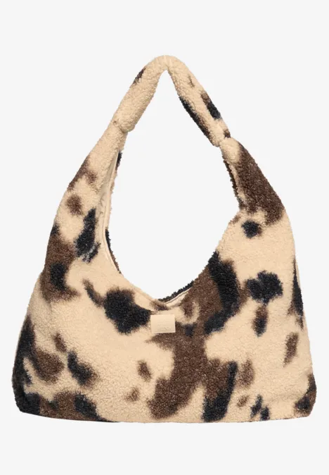 Teddy-Tasche mit Kuhmuster pearl beige