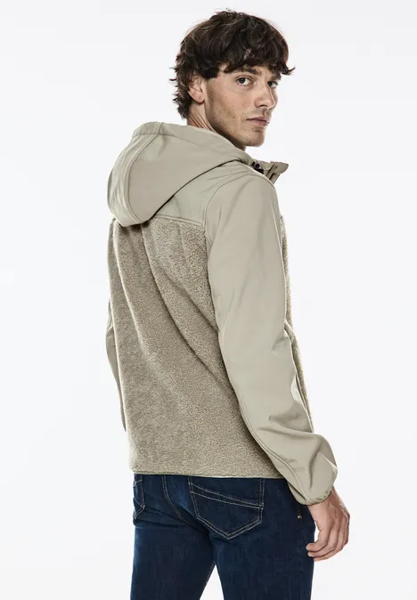 Softshell jas met teddy details pure beige