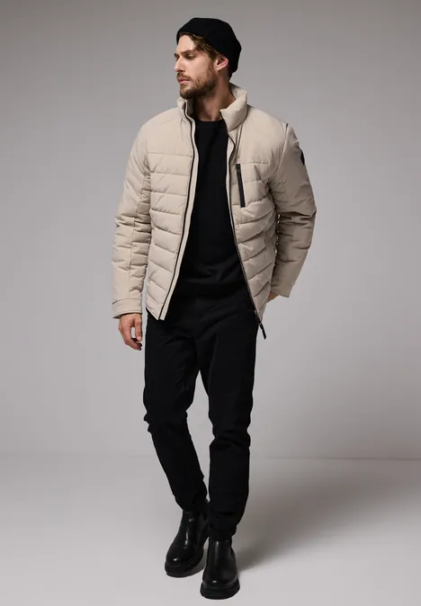 Gewatteerd jack in bikerlook pure beige