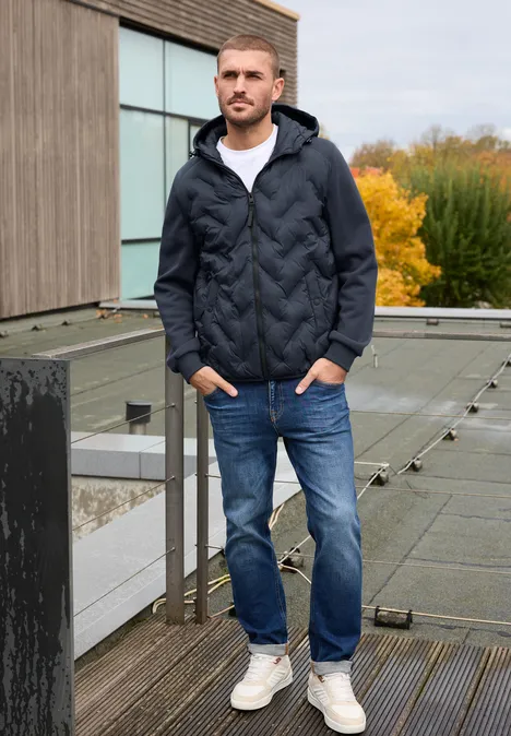 Gewatteerd jack met sweatmouwen nightshade blue