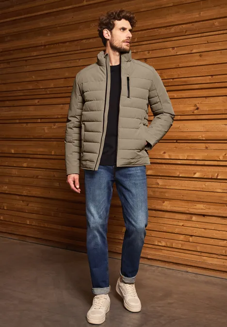 Gewatteerd jack met opstaande kraag warm rock brown