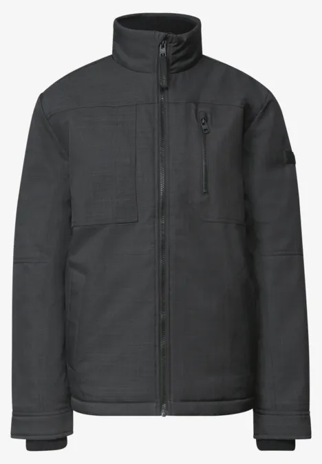 Veste à col montant et fermeture zip ash grey melange Schwarze Softshell-Jacke mit durchgehendem Reißverschluss, Stehkragen und mehreren Taschen.