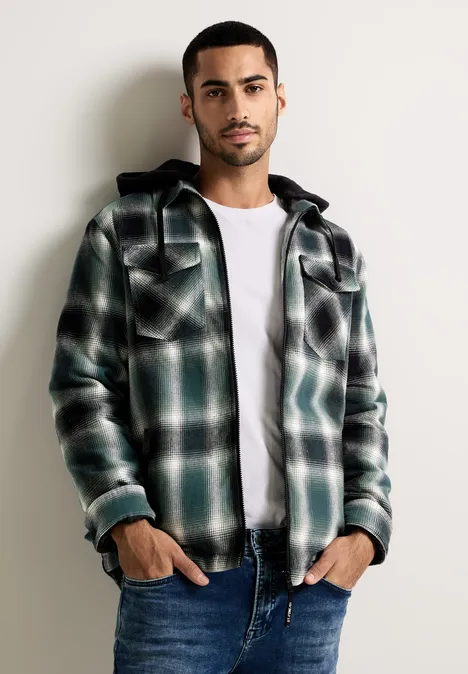Padded Overshirt mit Kapuze dark forest green
