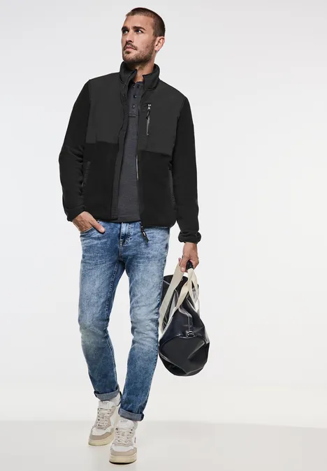 Fleecejacke im Materialmix Black