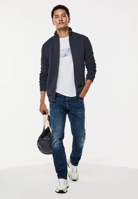 Sweatjacke mit Materialmix night blue