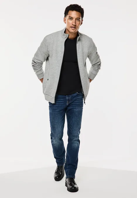 Sweatjacke mit Materialmix warm grey melange