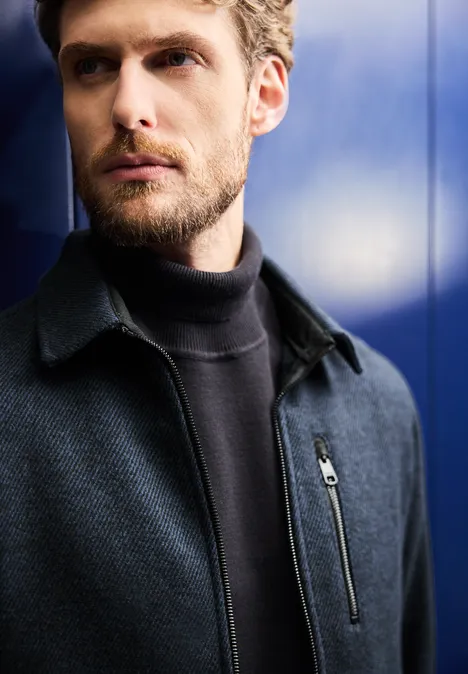 Twill overshirt met rits infinite blue