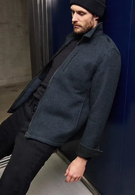 Twill overshirt met rits infinite blue
