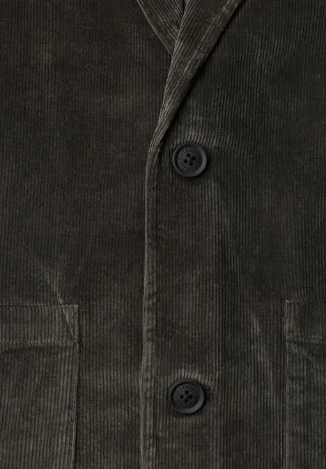 Dunkelgraue Cord-Feinstrukturjacke mit zwei Knöpfen und aufgesetzten Taschen