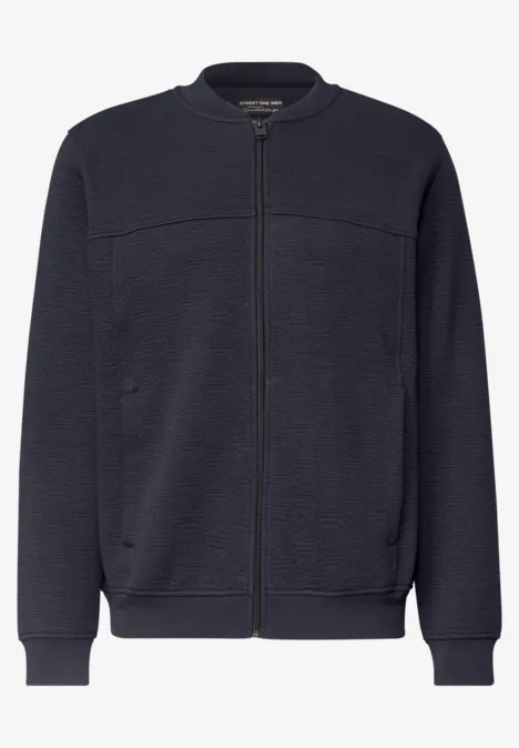 Blouson à structure 3D et fermeture zip dark ink blue Dunkelblauer Bomberjacke mit Reißverschluss, seitlichen Taschen und Rippbündchen.