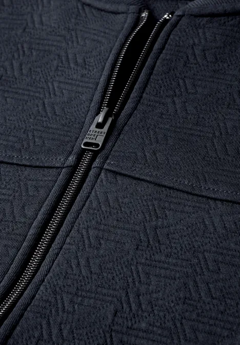 Blouson à structure 3D et fermeture zip dark ink blue Dunkelblaue Jacke mit Reißverschluss und geometrischer Struktur im Stoff