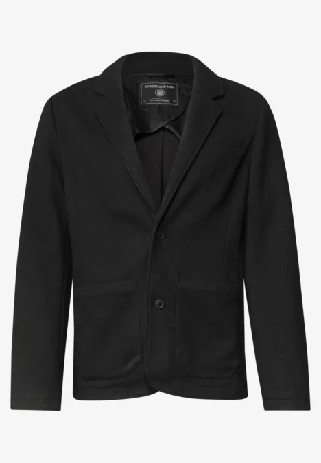 Veste blazer noire pour homme avec col à revers et deux boutons