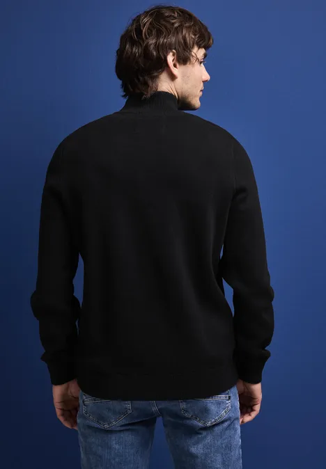 Feinstrickjacke mit Zipper Black