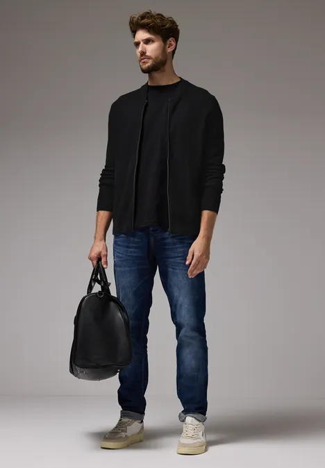 Gestructureerd jack met ritssluiting Black