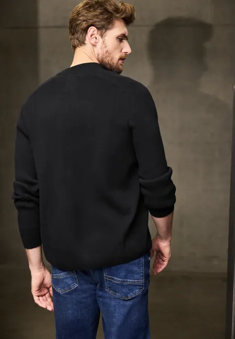 Rippenstruktur-Strickjacke Black