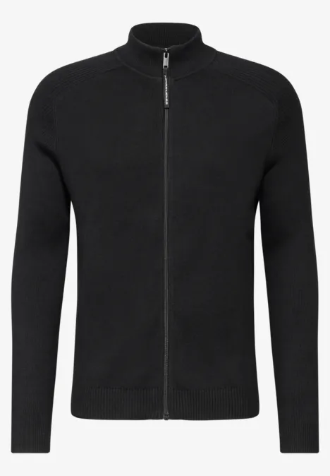 Rippenstruktur-Strickjacke Black