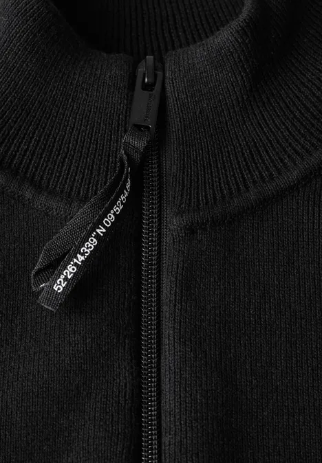 Rippenstruktur-Strickjacke Black
