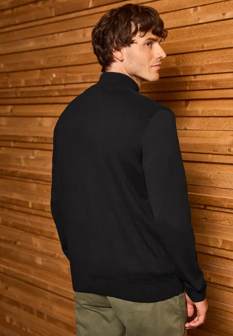Basic Strickjacke mit Zipper Black