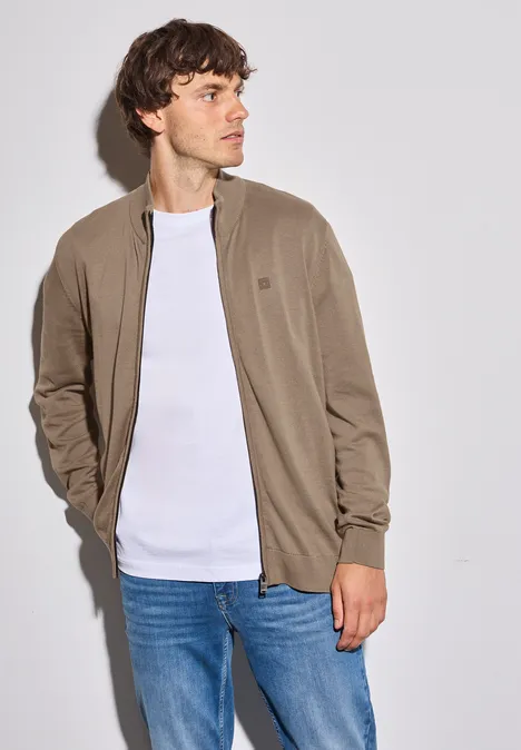 Basic Strickjacke mit Zipper dull brown