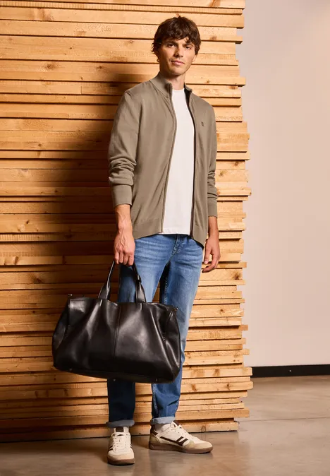 Basic Strickjacke mit Zipper dull brown