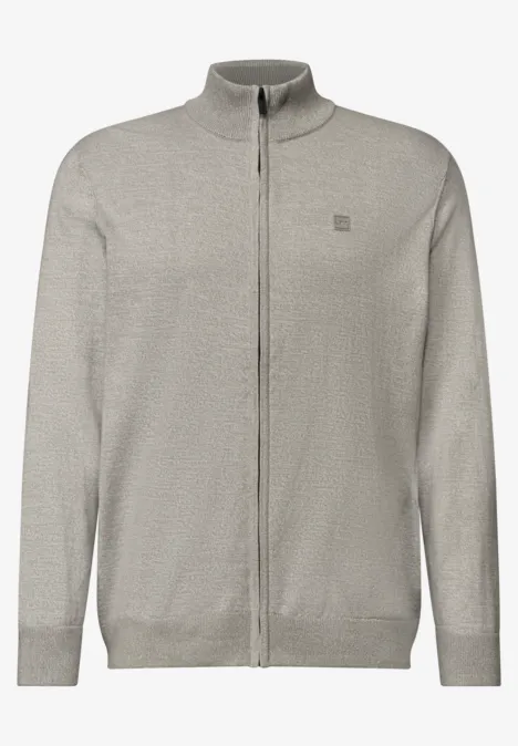 Hellgraue Strickjacke mit Reißverschluss und Stehkragen