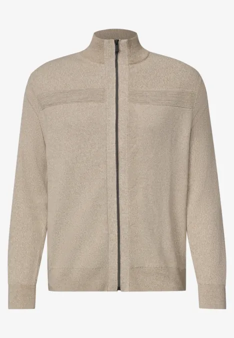Ottoman Jacke mit Rippstruktur antique beige Beige Fleecejacke mit Stehkragen, Reißverschluss und Eingrifftaschen