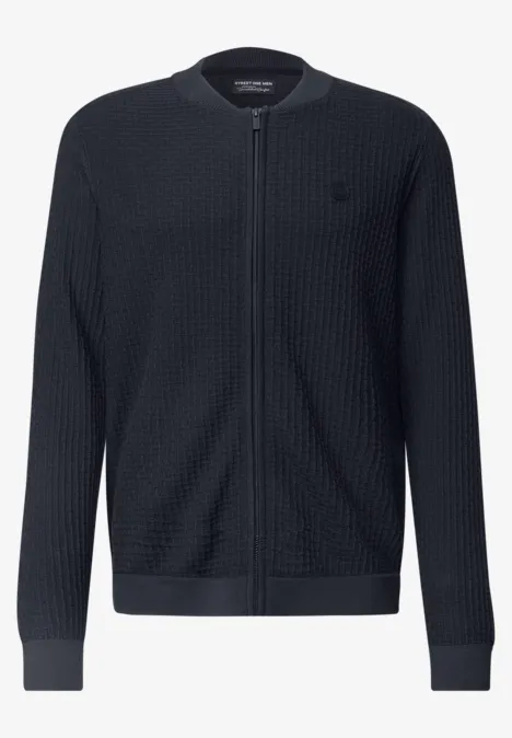 Cardigan zippé gris foncé à motif gaufré et col rond