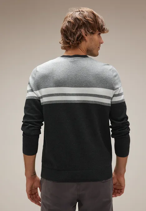 Gestreifter Strickpullover anthra grey melange