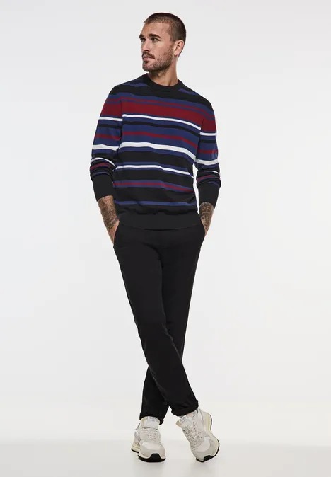 Feinstrick Streifenpullover true blue