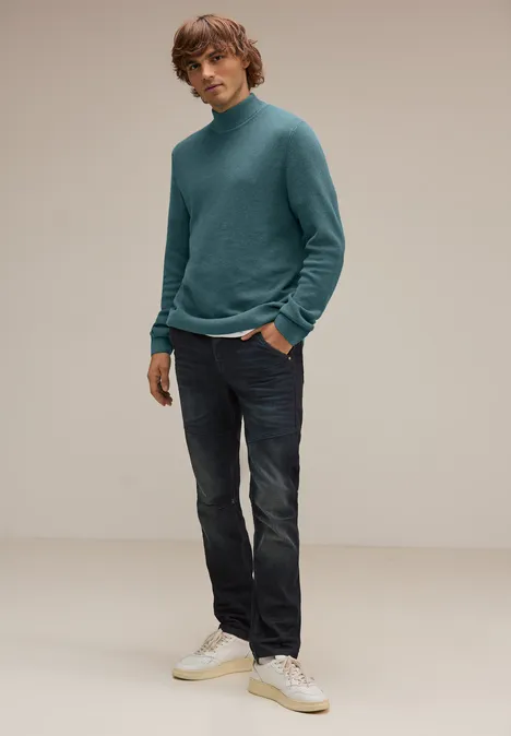 Pull-over à col montant dans un mélange de laine turquoise green melange Pull-over à col montant dans un mélange de laine turquoise green melange