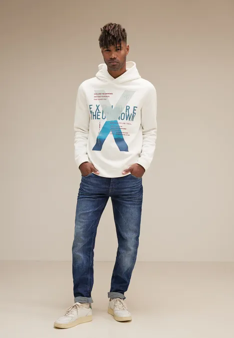 Kapuzenpulli mit Frontprint broken white