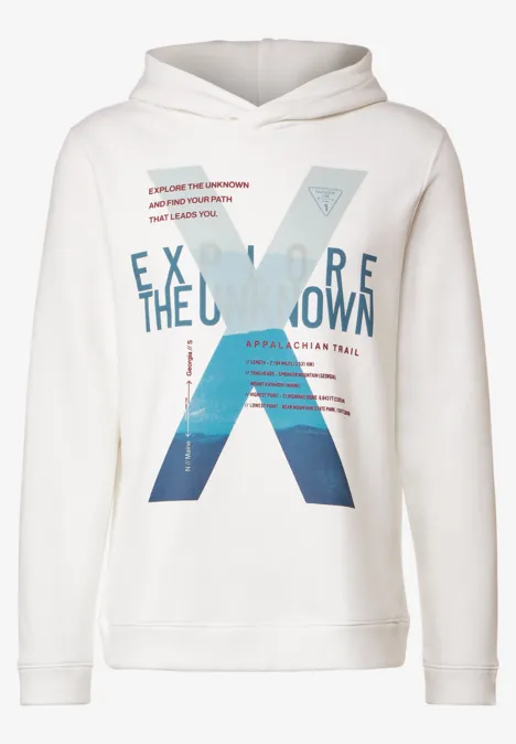 Trui met capuchon en print op de voorkant broken white