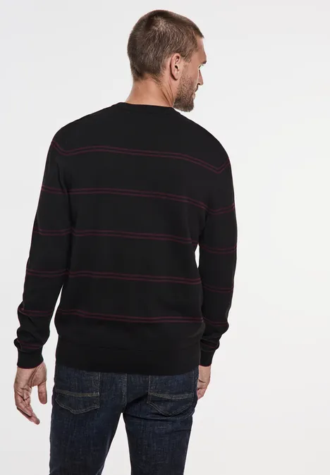 Feinstrick Streifenpullover Black