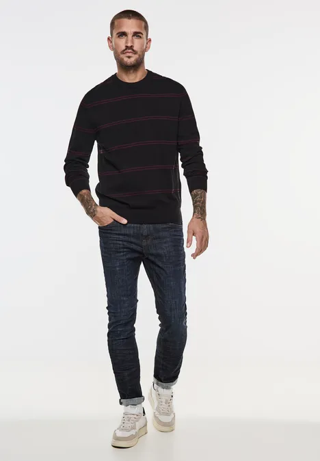 Feinstrick Streifenpullover Black
