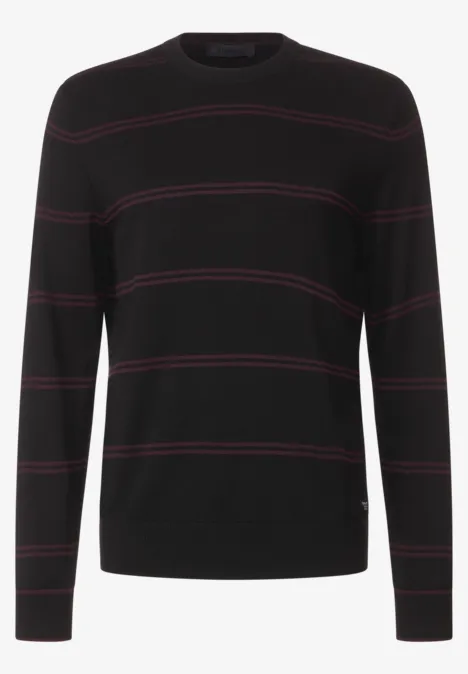 Feinstrick Streifenpullover Black
