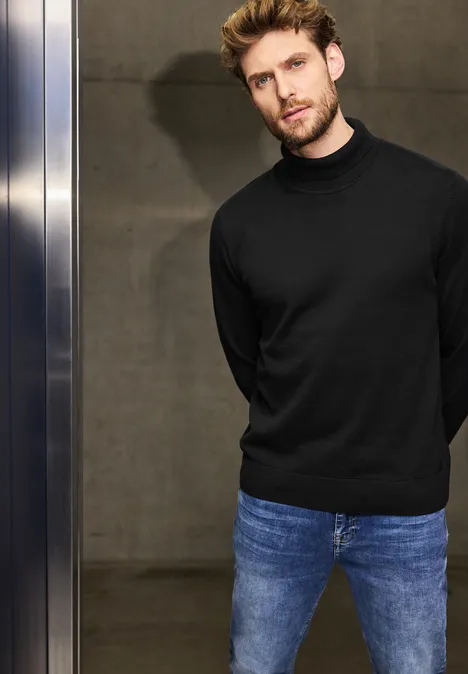 Basic Rollkragenpullover Black