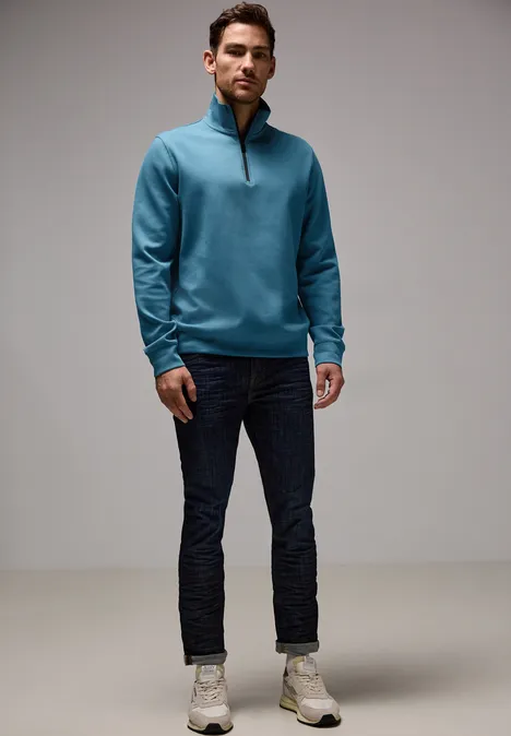 Sweat-shirt à col roulé avec fermeture éclair digital blue