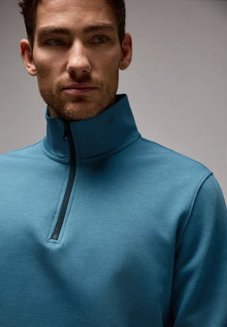 Sweat-shirt à col roulé avec fermeture éclair digital blue