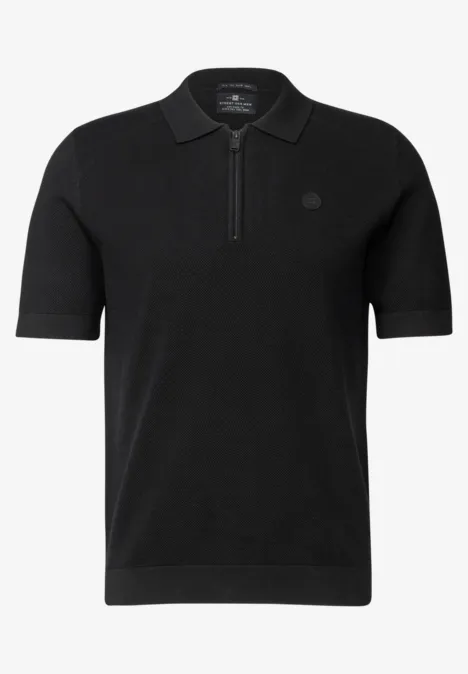 Zipped Struktur Poloshirt Black
