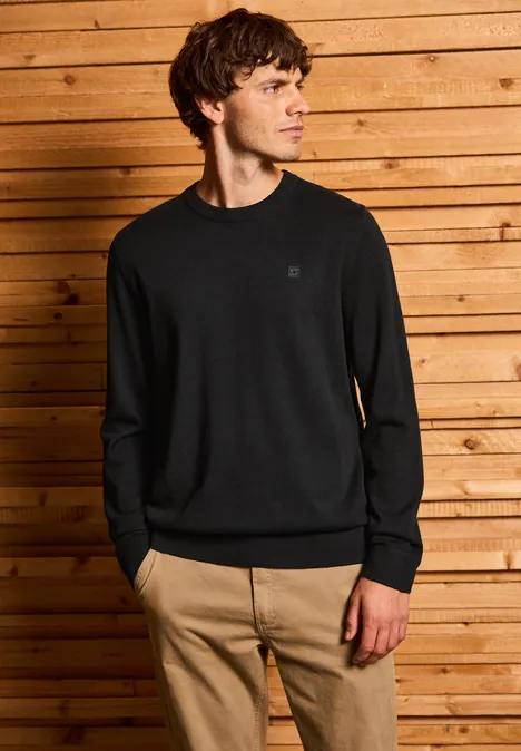 Basic Baumwoll Pullover Black