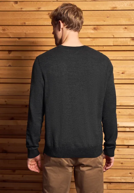 Basic Baumwoll Pullover anthra grey melange