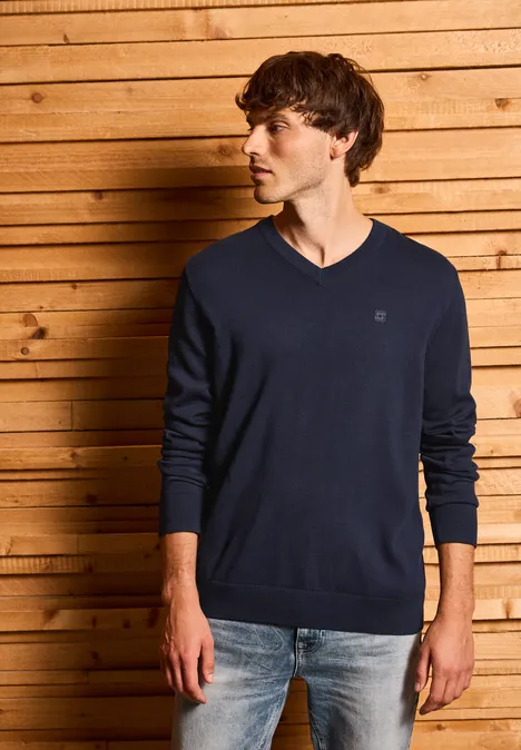 Sweter dzianinowy Basic z dekoltem w szpic nightside blue Sweter dzianinowy Basic z dekoltem w szpic nightside blue