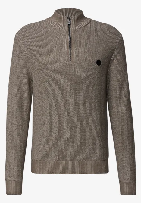 Baumwollpullover mit Zipper dull brown